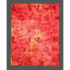 Mystic Batik Fabric Remnant 45x18 Red Block Anchor Lighthouse Costal Print